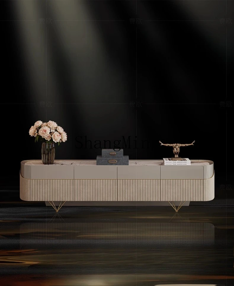 

HJ light luxury TV cabinet marble living room fashionable post-modern high-end paint coffee table combination