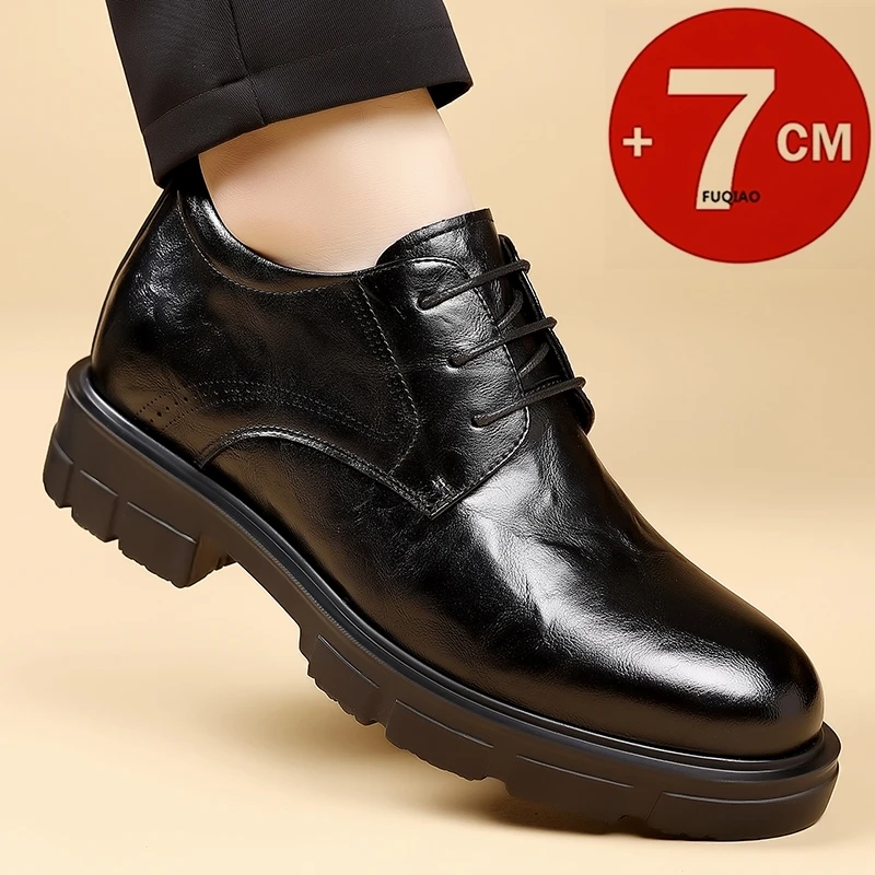 

Мужские деловые туфли с лифтом, увеличивающие рост 7 см, нескользящие модельные туфли для свадьбы, банкета и бизнеса, удобные офисные туфли-оксфорды