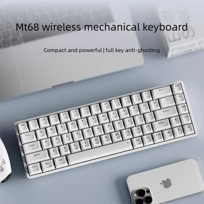 EWEADN MT68 Mini Gamer keyboard 68 Keys Bluetooth/2.4GHz Wireless Mechanical Keyboard RGB Backlit Full Key Rollover for Win/Mac