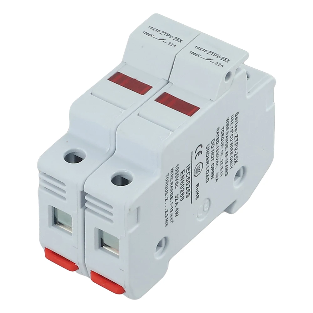 بطارية 2P فيوز حامل 83*74*35 مللي متر DC1000V فيوز 10x38 مللي متر فيوز حجم DIN السكك الحديدية جبل 35 مللي متر قدرة كسر عالية 33kA