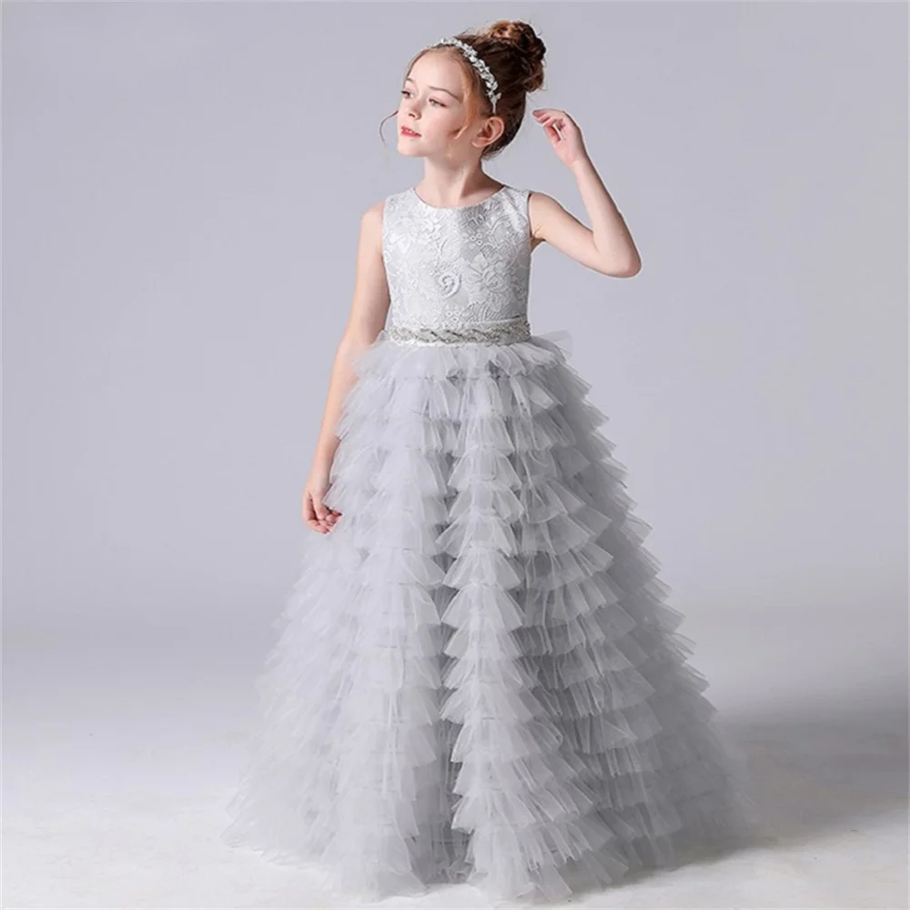 

Flower Girl Dresses Long Girls Formal Princess Gowns 2023 Tiered For Communion Custom Wedding Ball Party Tulle Junior Bridesmaid