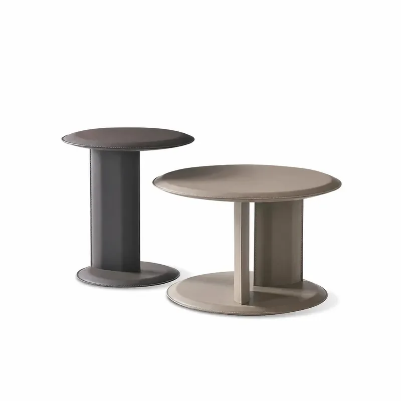 Wabi Sand Wind Italian Round Coffee Table Set Premium Cream Saddle Leather Living Room Home Side Table