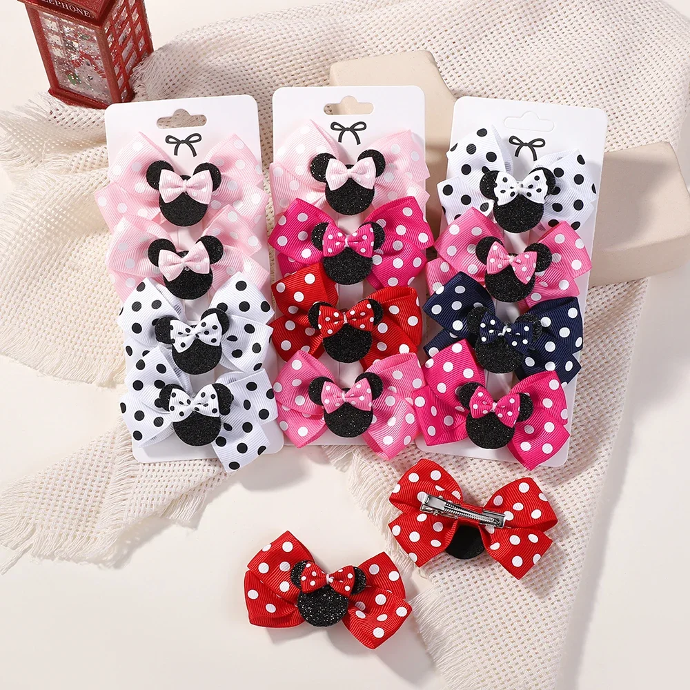 Hairpins 4 ชิ้น/ล็อตเด็กผู้หญิงน่ารัก Polka Dot Bow คลิปผมสําหรับผมเด็กการ์ตูน Boutique ชุดอุปกรณ์เสริมผมชุดของขวัญ