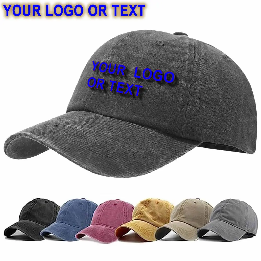 Custom Logo Text Vintage Cotton Baseball Cap Unisex Adjustable Hat DIY Print Outdoor Sun Hat Men Women Casual Sports Cap