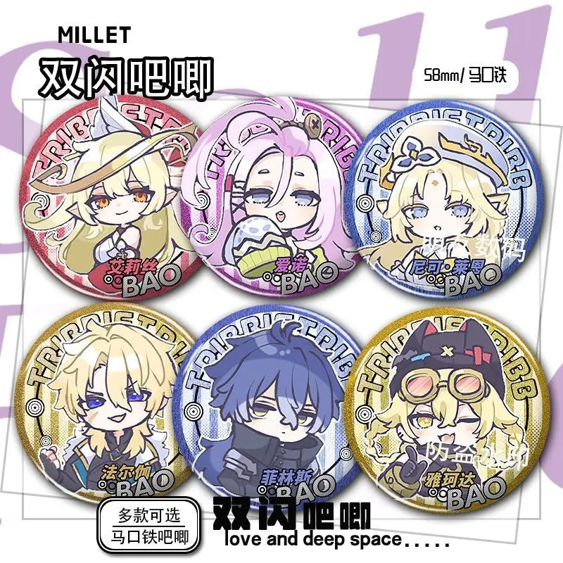 Genshin impacto lightkeeper flins forma redonda crachá snap-in broche dos desenhos animados anime projeto lapela pinos saco acessórios presente para crianças