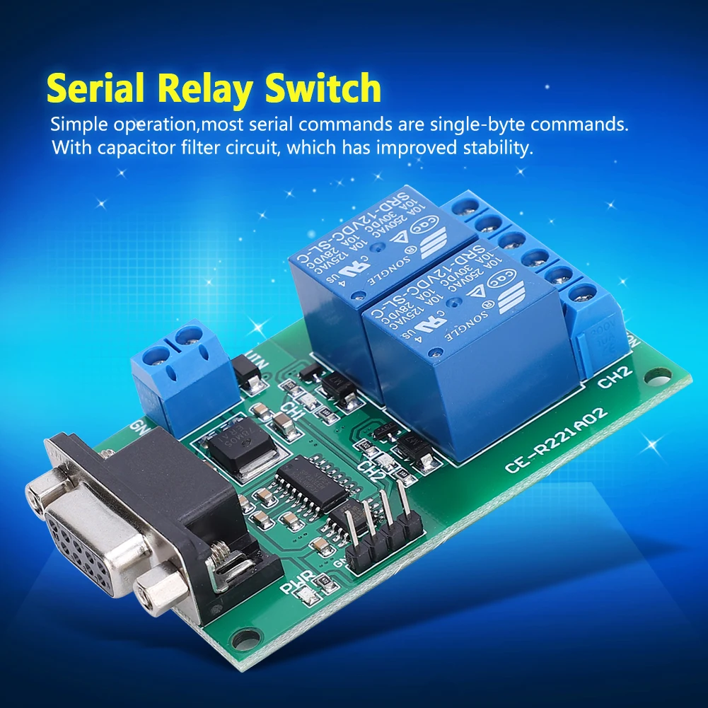 2 Channel Serial Port Relay Module RS232 UART Protocol DB9 Interface Remote Control  Board TB351 Industrial Supplies