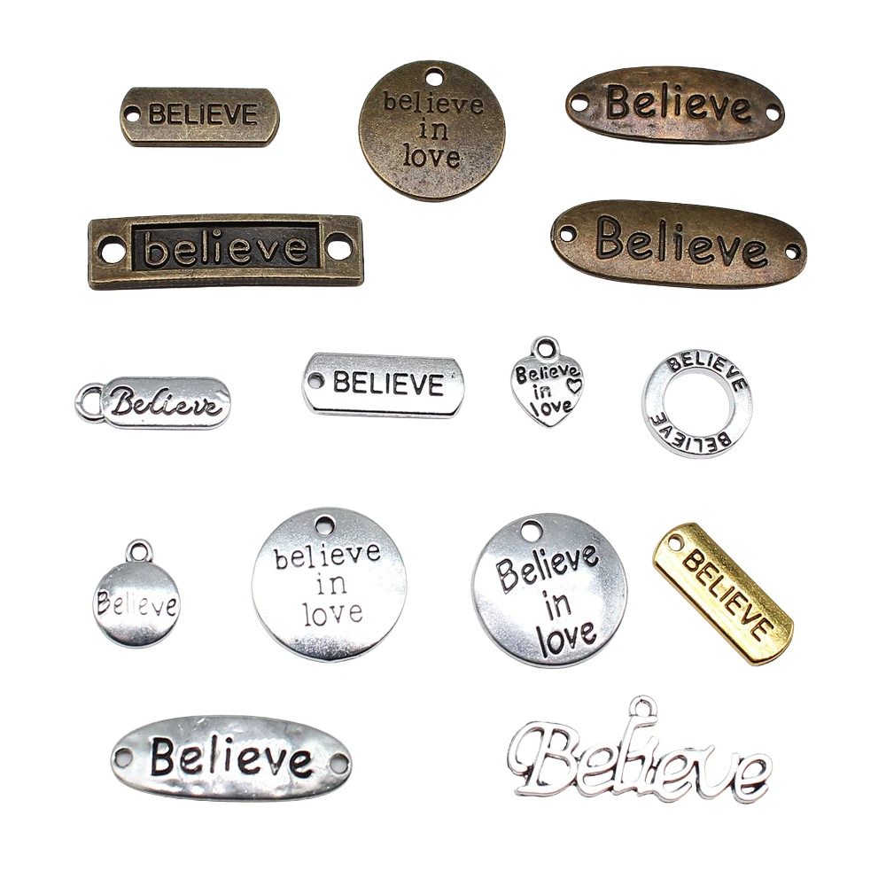 10pcs Believe Charms Believe In Love Charms For Jewelry Making Antique Bronze Silver Color Pendants DIY Crafts Making Findings