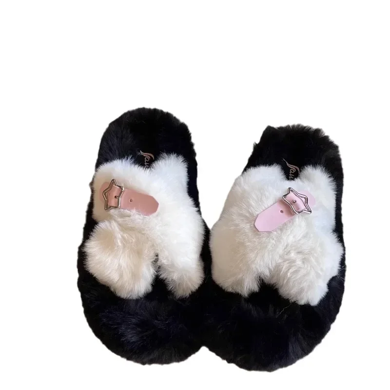 Autumn and Winter Cotton Slippers For Women Cartoon Korean Fashionable Outdoor Light Plush Soft  Flat Plush Slippers