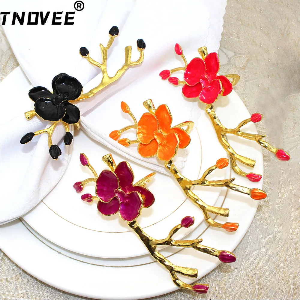 20Pcs Plum Blossom Napkin Rings Flower Napkin Holder Metal Table Ring for Wedding Halloween Baby Shower Party Dinner Table Decor