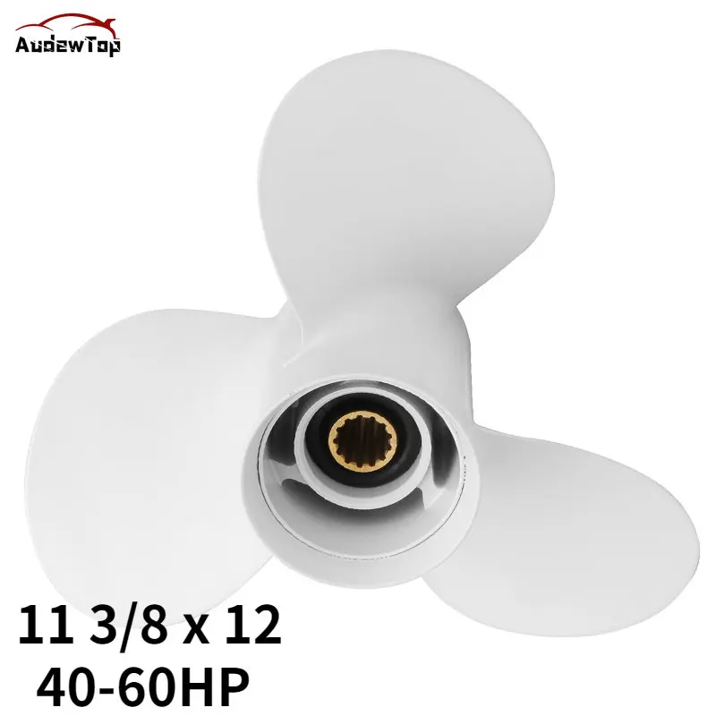 

11 3/8 x 12 Aluminum White 3 Blades Boat Outboard Propeller For Yamaha 40 48 50 55 60HP 13 Spline Tooths Diameter 90mm