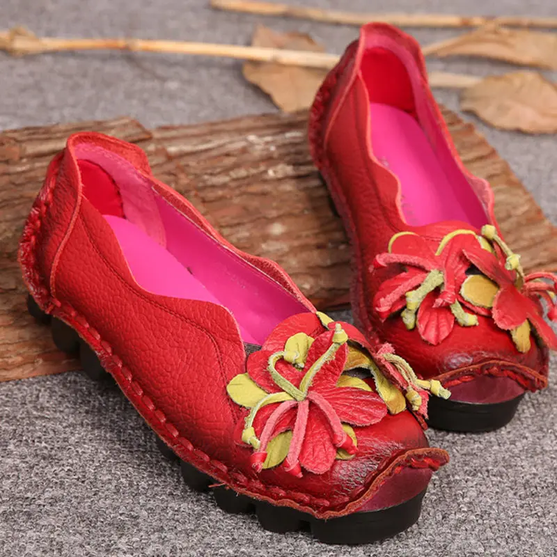 

Brand Luxury Genuine Leather Loafer Shoes Women's Retro Flats Vintage Moccasins Ladies Ballet Flats Slip On Shallow Shoes