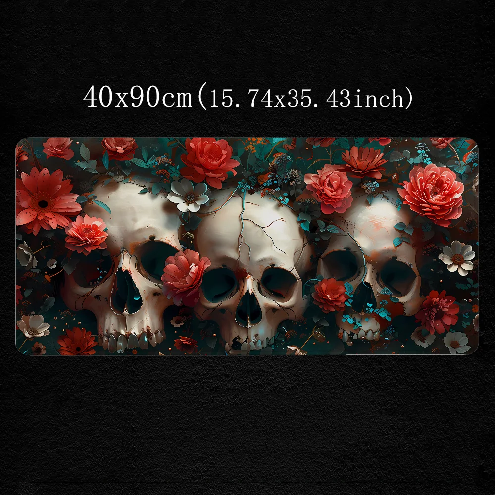 Macabre skull and flowers Large Mouse Pad Computer Keyboard Mats Extended Mousepad Gamer Gaming Desk Mat Pc Accessories Pads