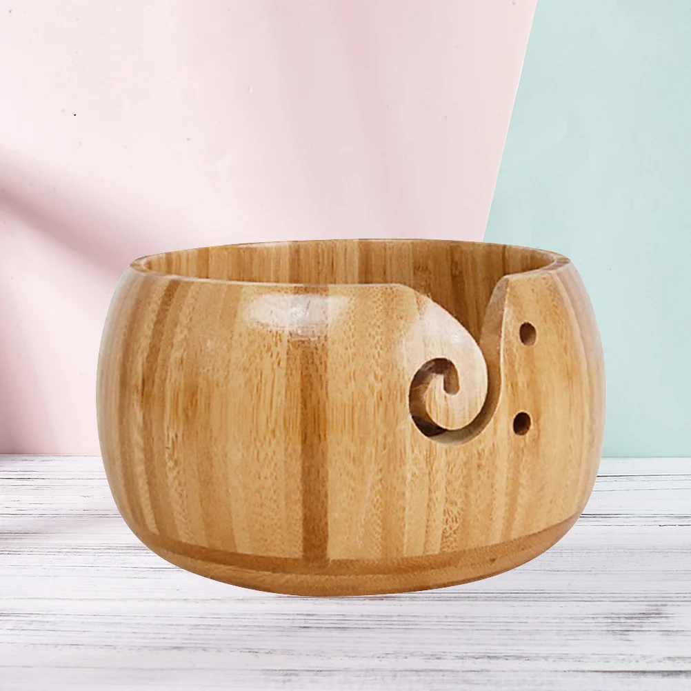 Wooden Yarn Bowl Storage Container Smooth Surface Prevents Rolling Crochet Knitting Craft Tools Holder