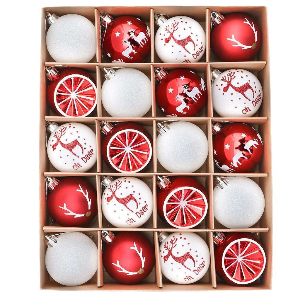 20pcs Christmas Balls, 6cm Matte Glossy Drawing Ornament Balls for Xmas Tree Hanging Baubles Decorations, Shatterproof Plastic