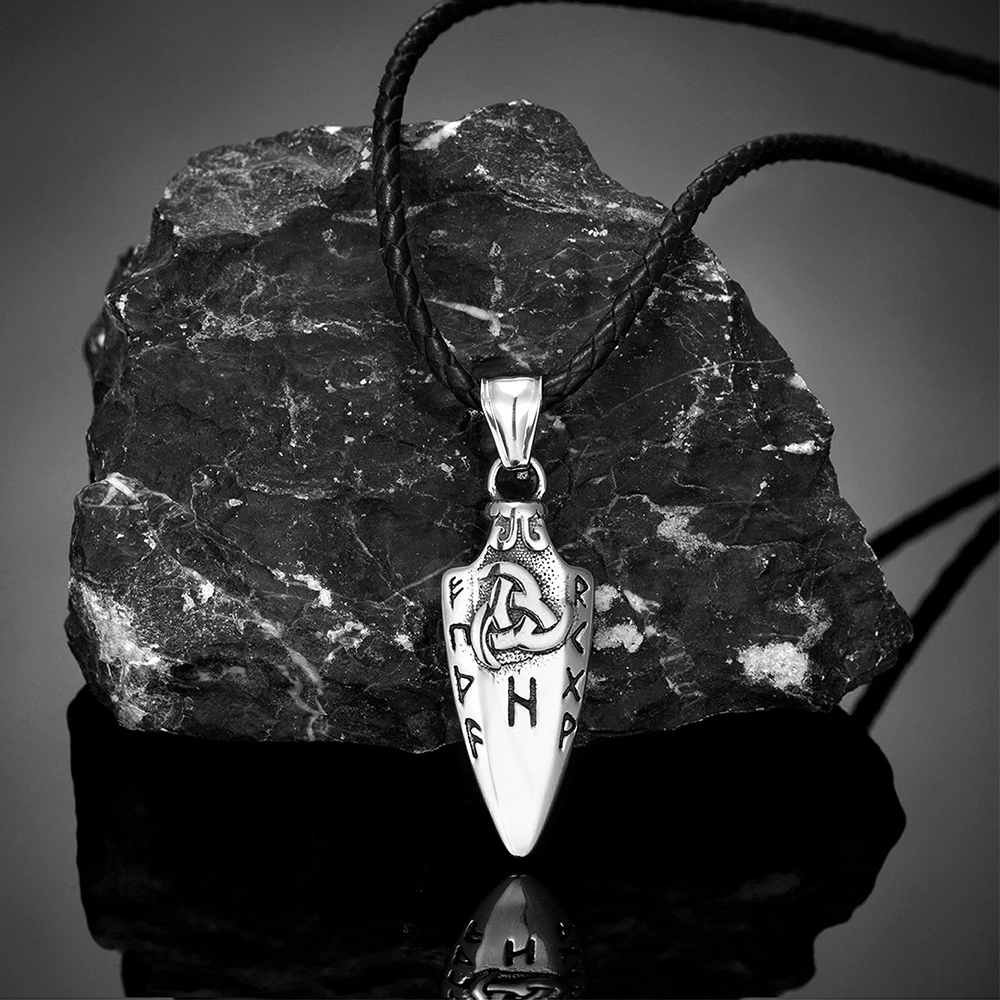 Noorse Runen Odin's Speer Gungnir Ketting Mannen Goud Kleur Rvs Pijlpunt Hanger Valknut Talisman Mannelijke Vikings Sieraden