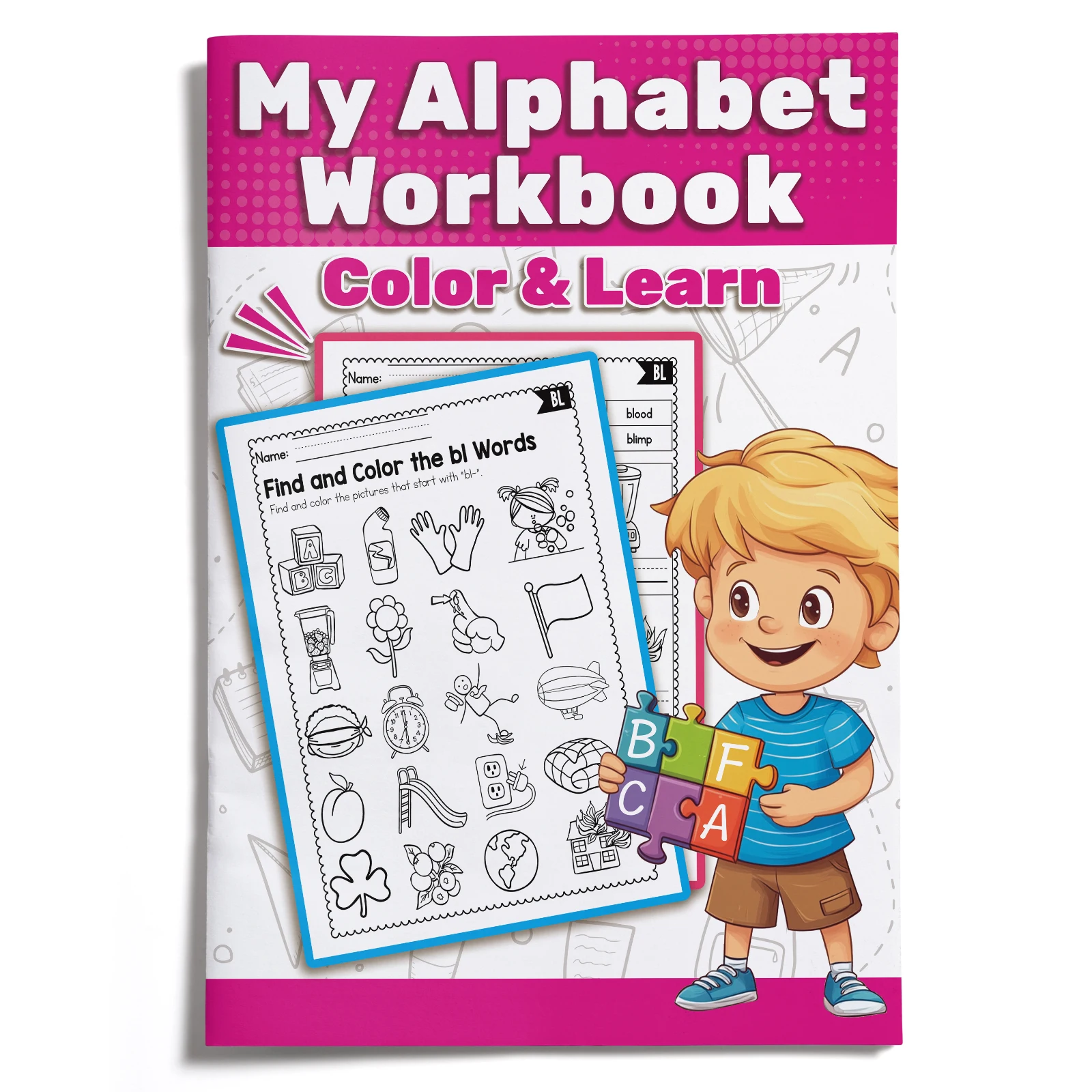 Kids English Word Coloring Book, Cute Cartoon Patterns, Preschool Early Learning Activity Book, Improve Toddler Hands-on Ability