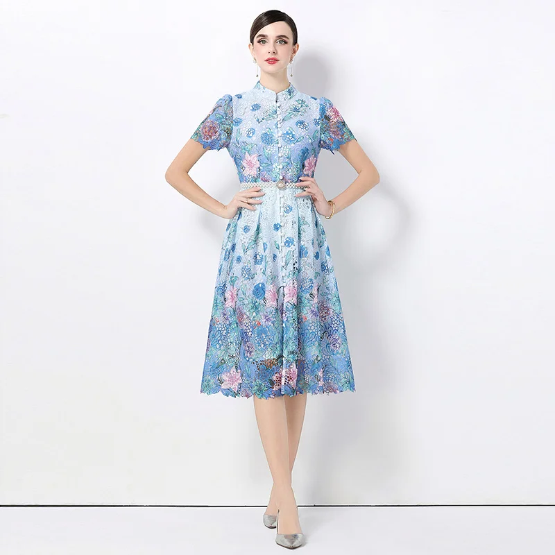 

Элегантное платье премиум-класса для женщин, летняя мода, короткий рукав, кружевное платье с цветочным узором, облегающее длинное платье, легкое роскошное вечернее платье.