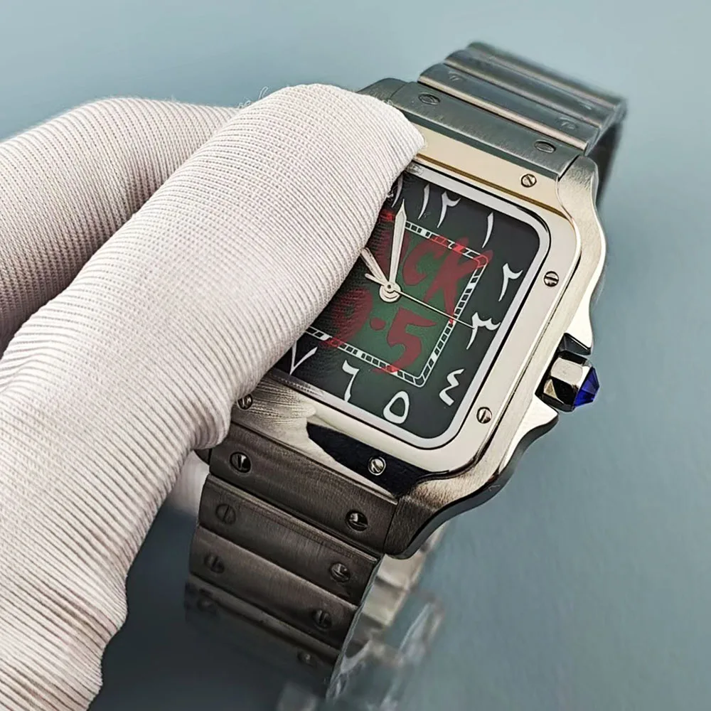 NH35 Square Watch Arabic 9-5 Dial Customized Logo Men's Watch Folding Buckle Watch Suitable for NH35 Movement Watch