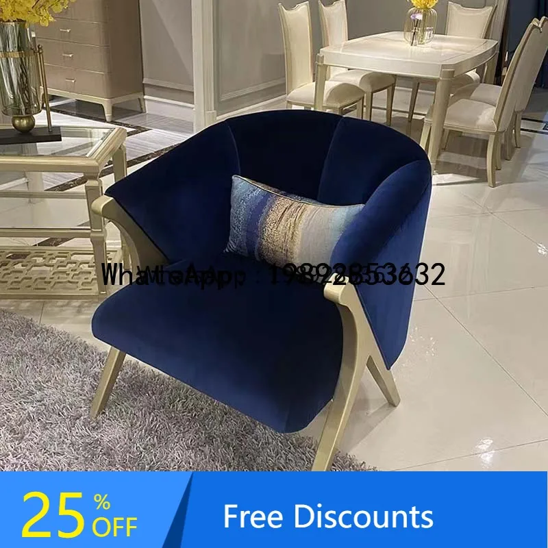 

American Style Solid Wood Villa Living Room Single Sofa Chair Sales Office Discussion Rest Area Solid Wood Craftsmanship