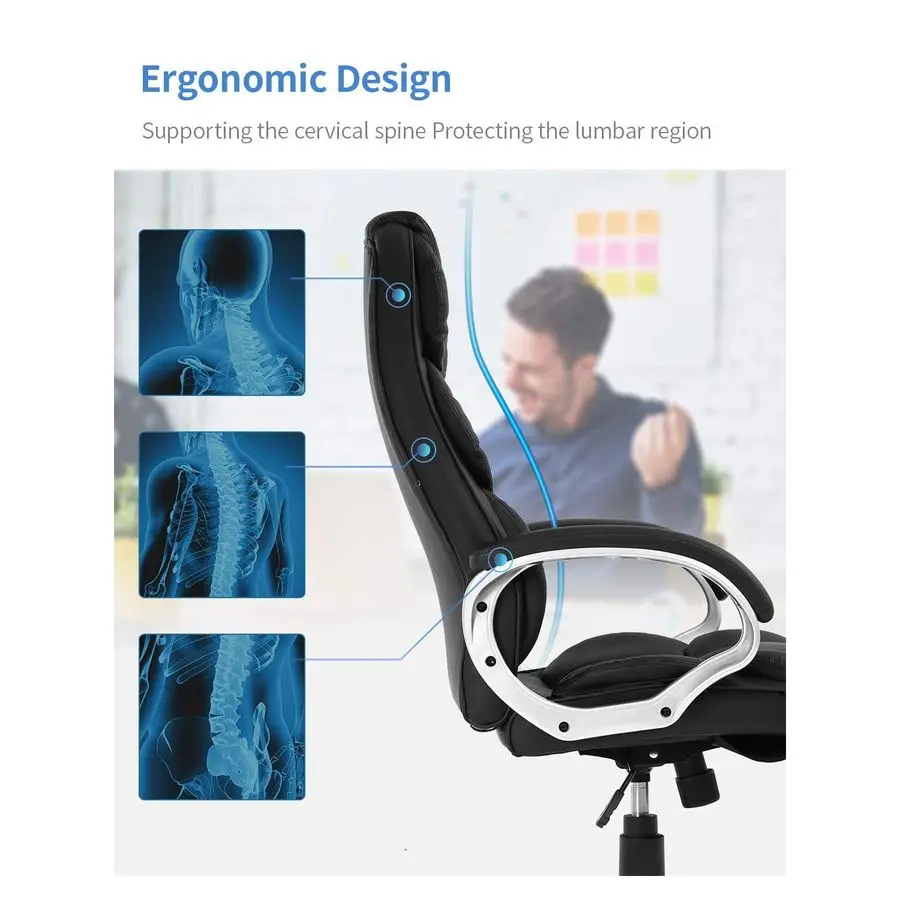 Office Chair Computer High Back Adjustable Ergonomic Desk Chair Executive PU Leather Swivel Task Chair with Armrest Customizable