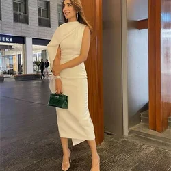 Women'S Satin Evening Dress And Calf Length Formal Occasion Party Dress Elegant One-Sleeved Pleated Ball Dress