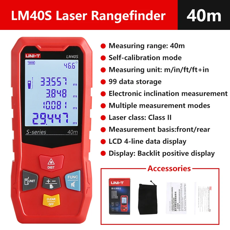 UNI-T Laserafstandsmeter LM-S-serie Digitale laserafstandsmeter 40m 50m 60m 80m 100m 120m Elektronisch meetlint