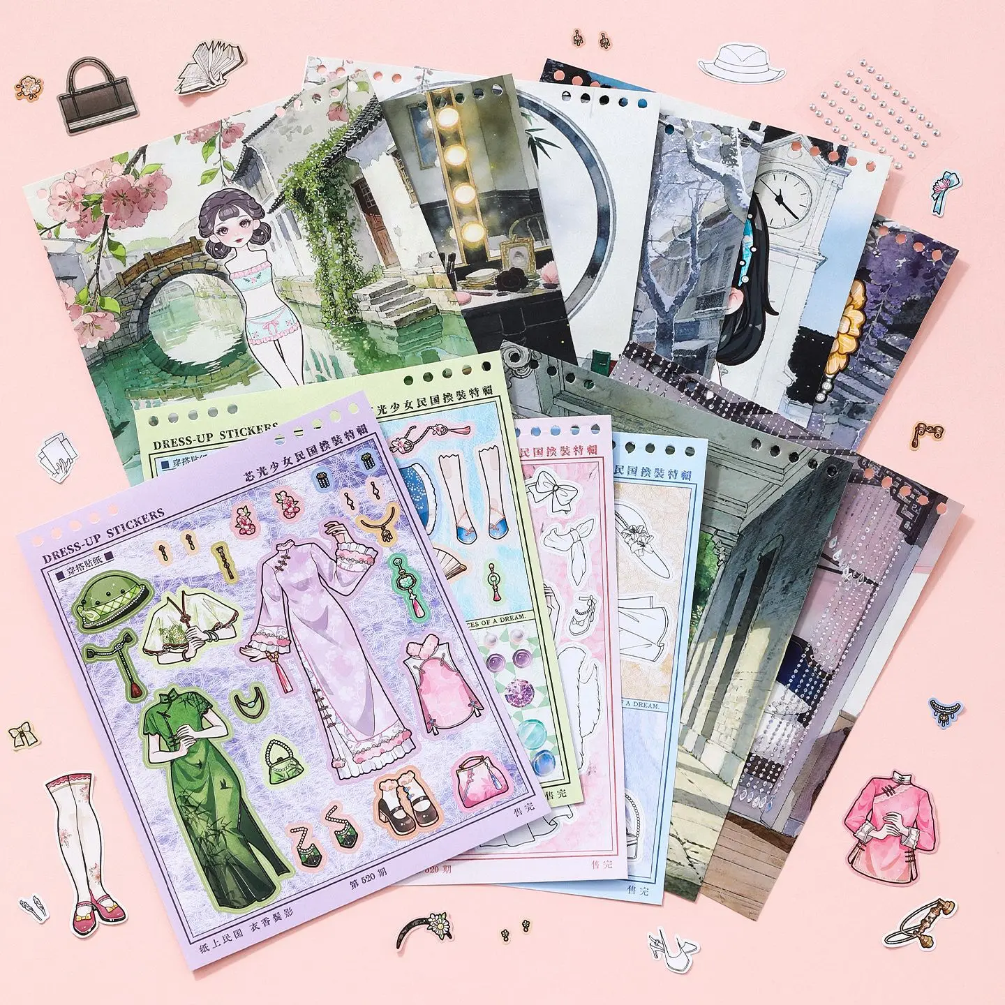 Ancient Chinese Beauty Dress‑up Stickers, DIY Coloring Craft Material for Handmade Scrapbook Decoration