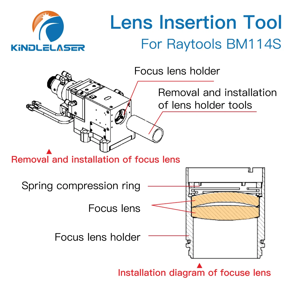 KINDLELASER Focusing Lens Insertion Tool D37 for Collimating Focusing Lens on Raytools BM114S Fiber Laser Cutting Head