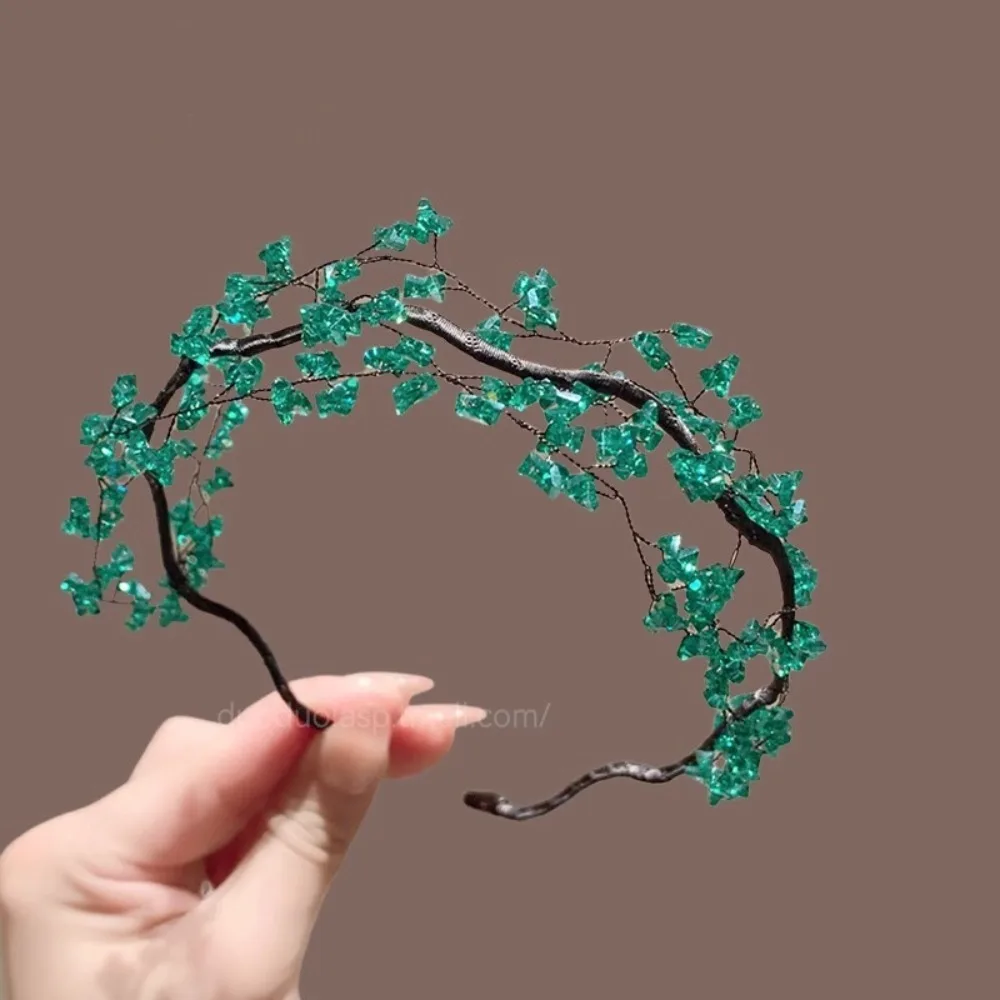 الكورية نمط الجنية خمر عقال أنيقة الأخضر كريستال مطرز الشعر هوب الشعر الحلي الفاخرة الزفاف أغطية الرأس الزفاف