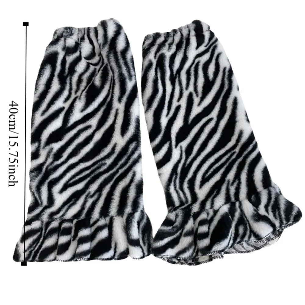 Scaldamuscoli invernali con stampa leopardata vintage Scaldamuscoli pelosi pieghettati a pois Y2K Coprigambe in peluche Kawaii Streetwear