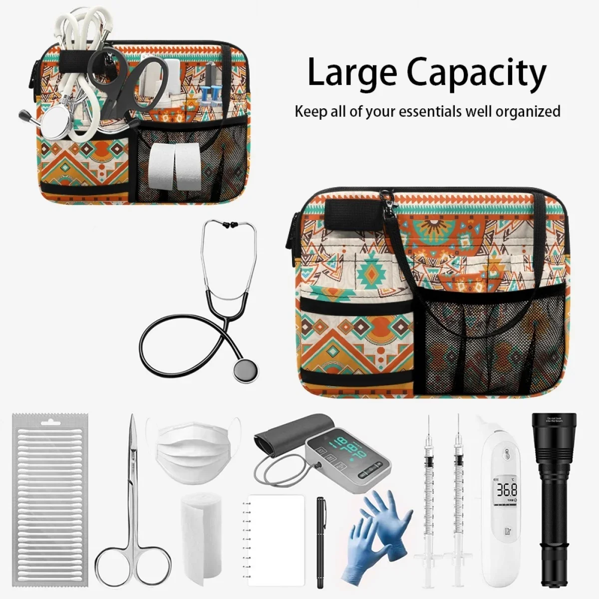 Luxury Tribal Ethnic Design Fashion Waist Bag Hospital Work Portable Adjustable Belt Bag Multi Pocket Medical Tool Storage Pouch