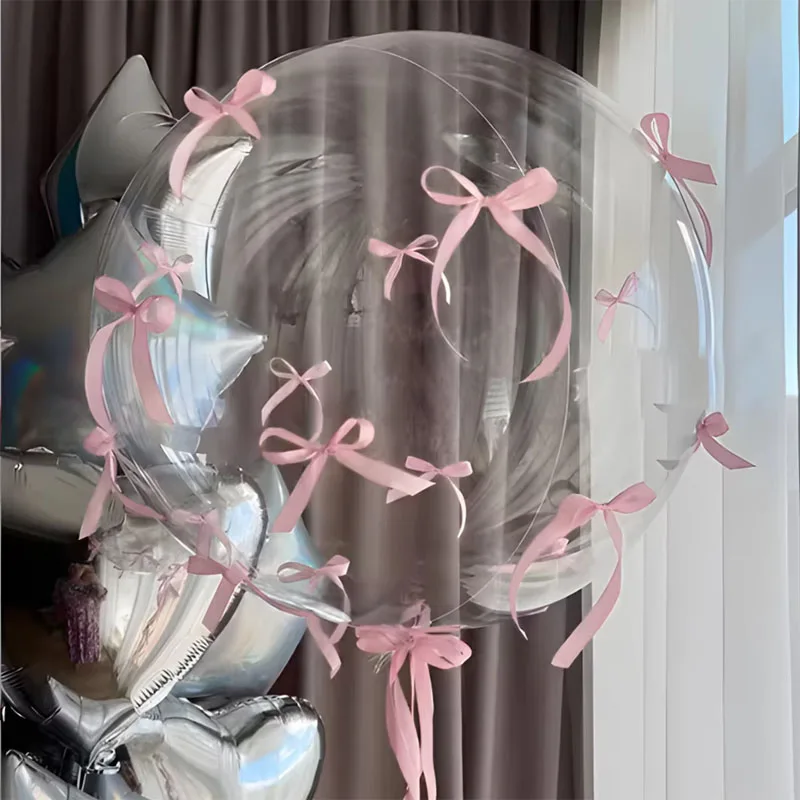 1set Transparent 18 zoll Bobball Rosa Schleife Band Ballon Set Valentinstag Verlobung Geburtstag Party Schmetterling Thema Dekoration