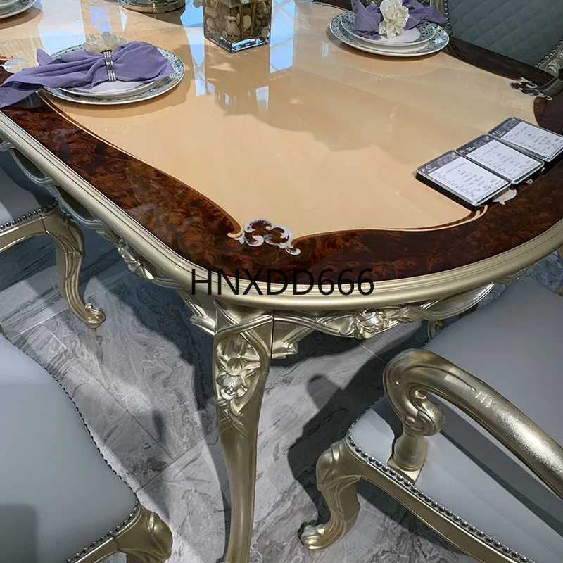 European solid wood oval rectangular dining table and chair combination luxury