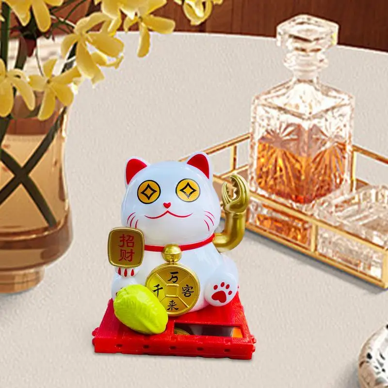 Lucky Fortune Cat Fortune Waving Cat Solar Powered Energy Efficient Waving Fortune Cat for Home Car Living Room Bathroom