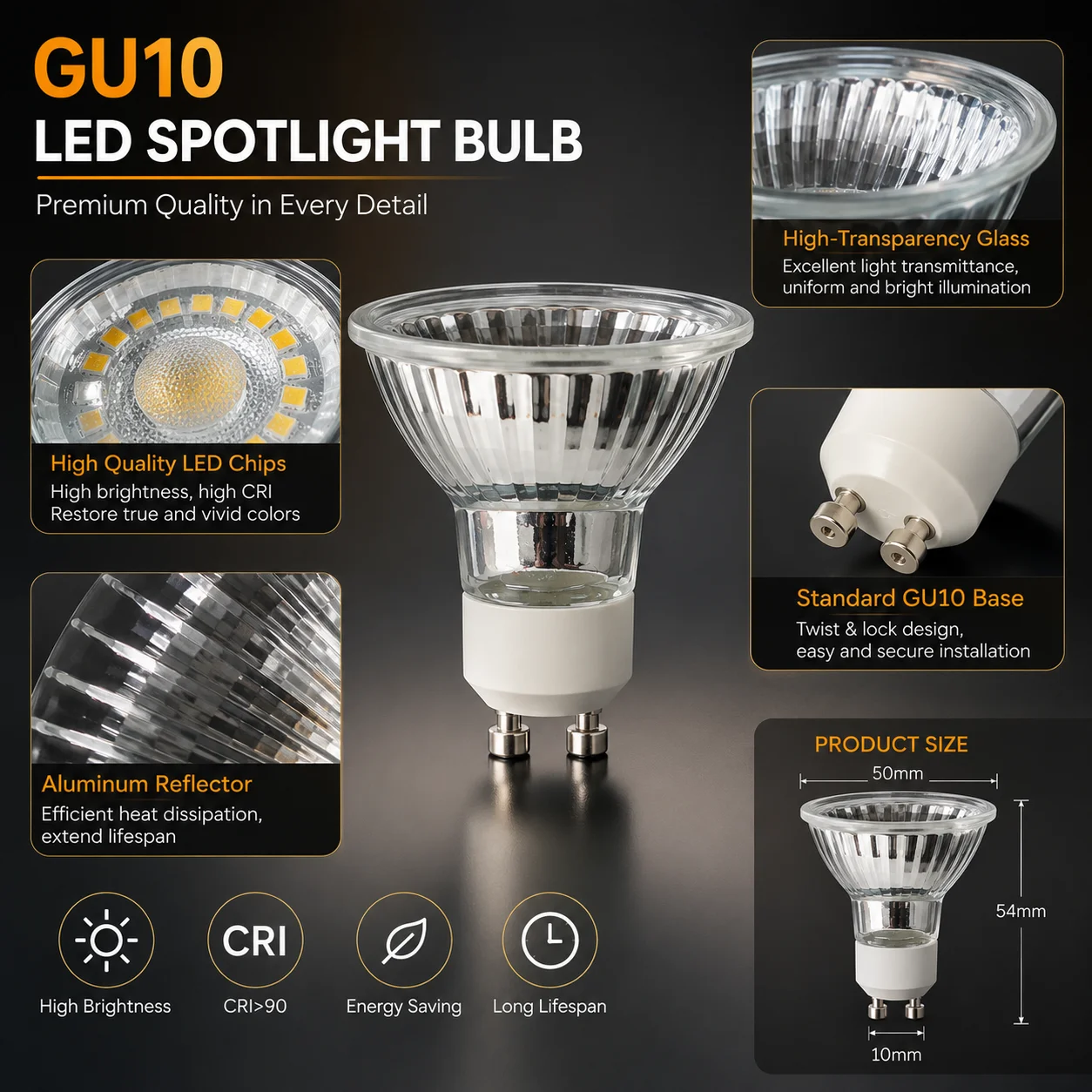 GU10 LED Spotlight Bulb for Wax Melt Lamp Reptile Basking Plant Grow Art Accent Lighting Home Decor Energy Efficient Replacement