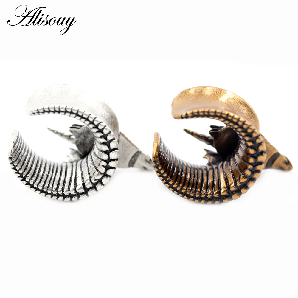 Alisouy 1PC Retro Copper Dragon Buffalo Horn Saddle Ear Tunnels Plugs Expander Stretcher Gauges Earrings Piercing Body Jewelry