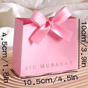 10 Pcs, Kotak Kado Mini Berlaminasi Idul Fitri, Hitam Klasik, Putih dan Merah Muda, dengan Pita Elegan, Ukuran: 11.5*10 * 4.5 cm-Perfe 10 kotak lebaran terlaris - №