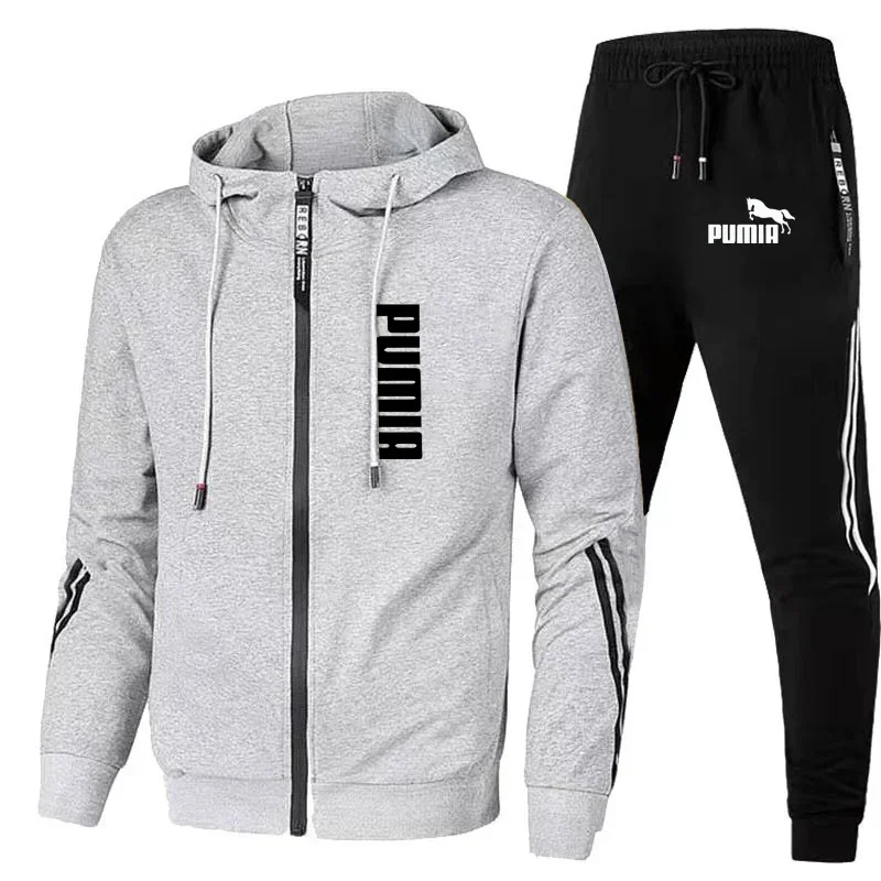 Men\'s autumn and winter sports long sleeved sportswear set, fashionable jacket and sweatpants, daily men\'s printed wool sweater