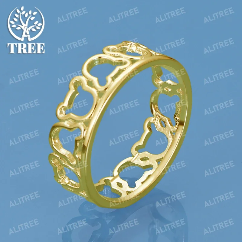 ALITREE 18K Gold Rings Cute Hollow Little Bear Ring For Women Party Wedding Fashion Fine Jewelry Romantic Birthday Gifts