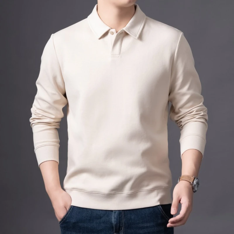 

Мужская хлопковая темно-синяя рубашка-поло — белая, мягкая на ощупь, эластичная, удобная посадка, повседневный топ с длинными рукавами, эластичная ткань, классический гольф