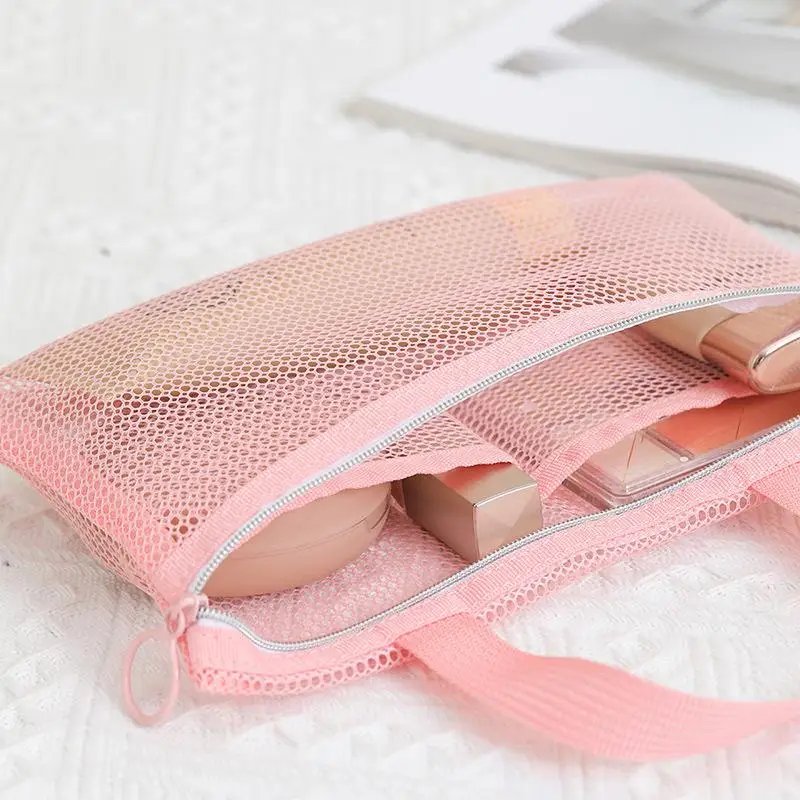 Pink Mesh Multi-pocket Mini Makeup Bag Swimming Bag Portable Travel Storage Bag Portable Bath Bag  One Pack