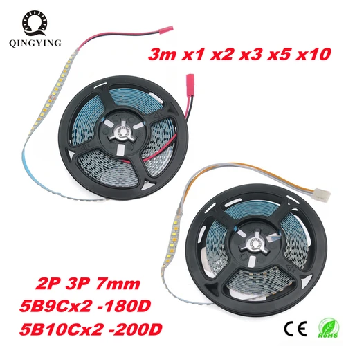 정전류 LED 스트립, 실내 샹들리에, 2 핀, 3 핀, SMD2835, 200D/M, 180D/M, 5B10Cx2, 5B9Cx2, 3000K + 6500K, 3 색, 7mm 너비 