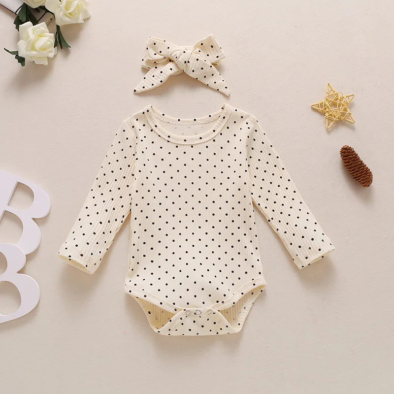 Summer female infant white, yellow and blue three-color spotted print long-sleeved Romper sweet and cute