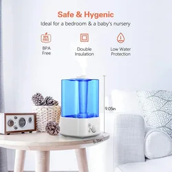 Silent Cold Mist Humidifier 2 Liter Small Air Humidifier, Suitable for Bedroom/Living Room US Plug