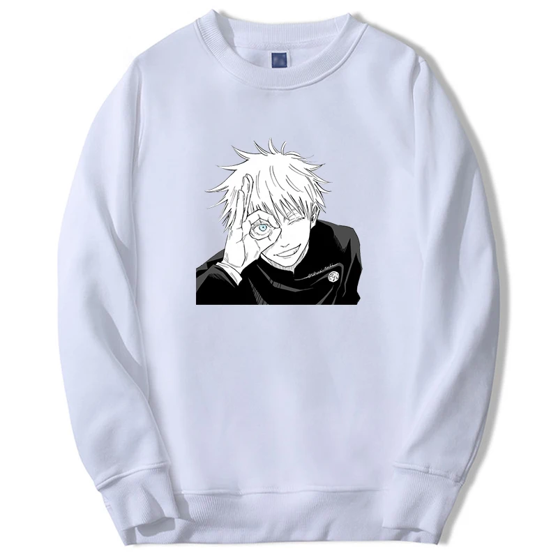 Jujutsu Kaisen moletons para homens e mulheres, Anime Gojo Satoru Graphic, pulôver de grandes dimensões Crewneck, Harajuku Streetwear, moda