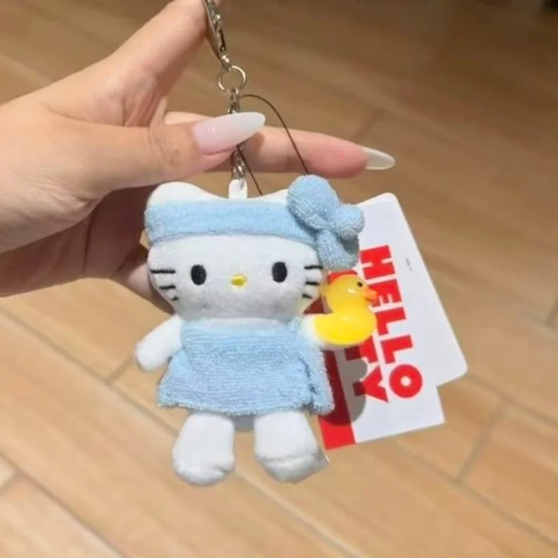 

НОВАЯ плюшевая кукла Hello Kitty для рыбалки на открытом воздухе, милая ванная комната, желтая утка, кот, мини-кукла, плюшевая игрушка, школьный брелок для ключей