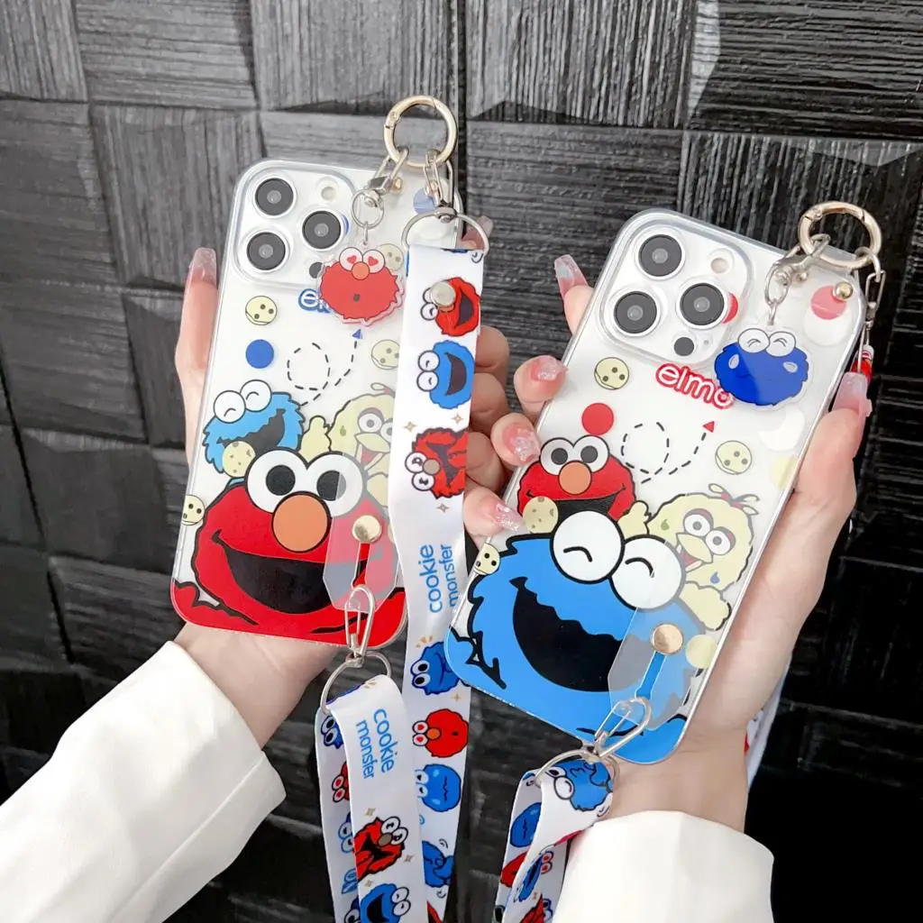 ELMO Case Wrist Strap Ornament For Samsung Galaxy S8 S9 S10 S20 S21 S22 S23 Plus Ultra S21FE Note 9 10 20