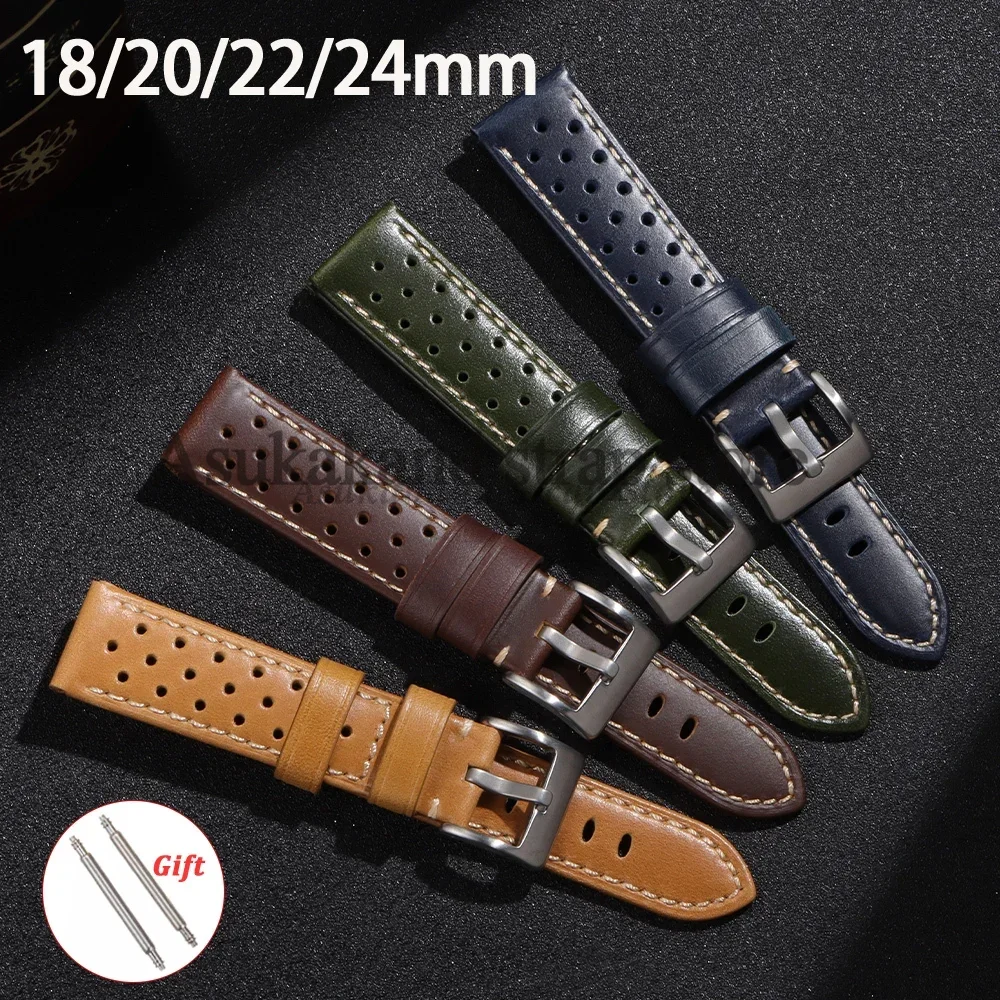 18mm 20mm 22mm 24mm Genuine Cowhide Leather WatchStrap Soft Breathable Wristband for Tissot for Seiko Watch Band Men Women strap
