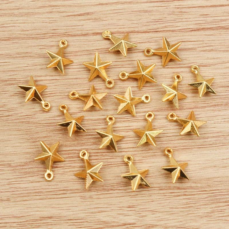 30pcs 11x8mm Star Charms 3D Solid Star Tibetan Silver Plated Gold Bronze Pendants Antique Jewelry Making DIY Handmade Craft