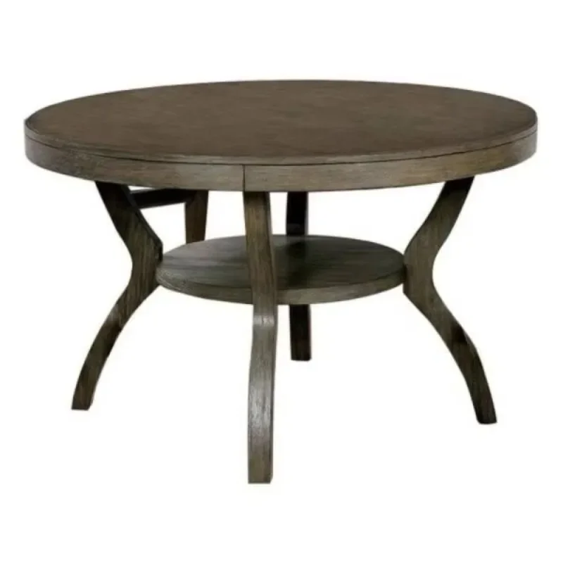 Country gray solid wood round dining table simple 1pc table with shelf assembly home furniture restaurant accessories